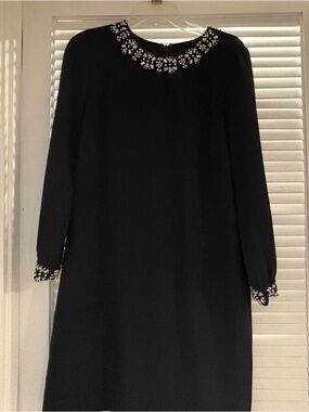 J. Crew Black Long-Sleeve Shift Dress with Jeweled Collar